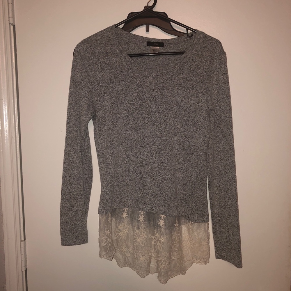 EUC charcoal sweater with lace detail
